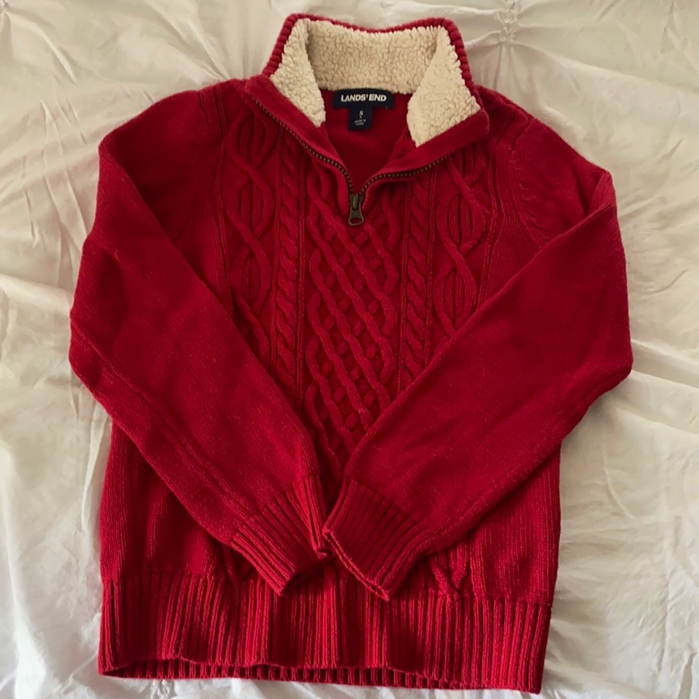 Boys Lands End Red 1/4 Zip Sweater
